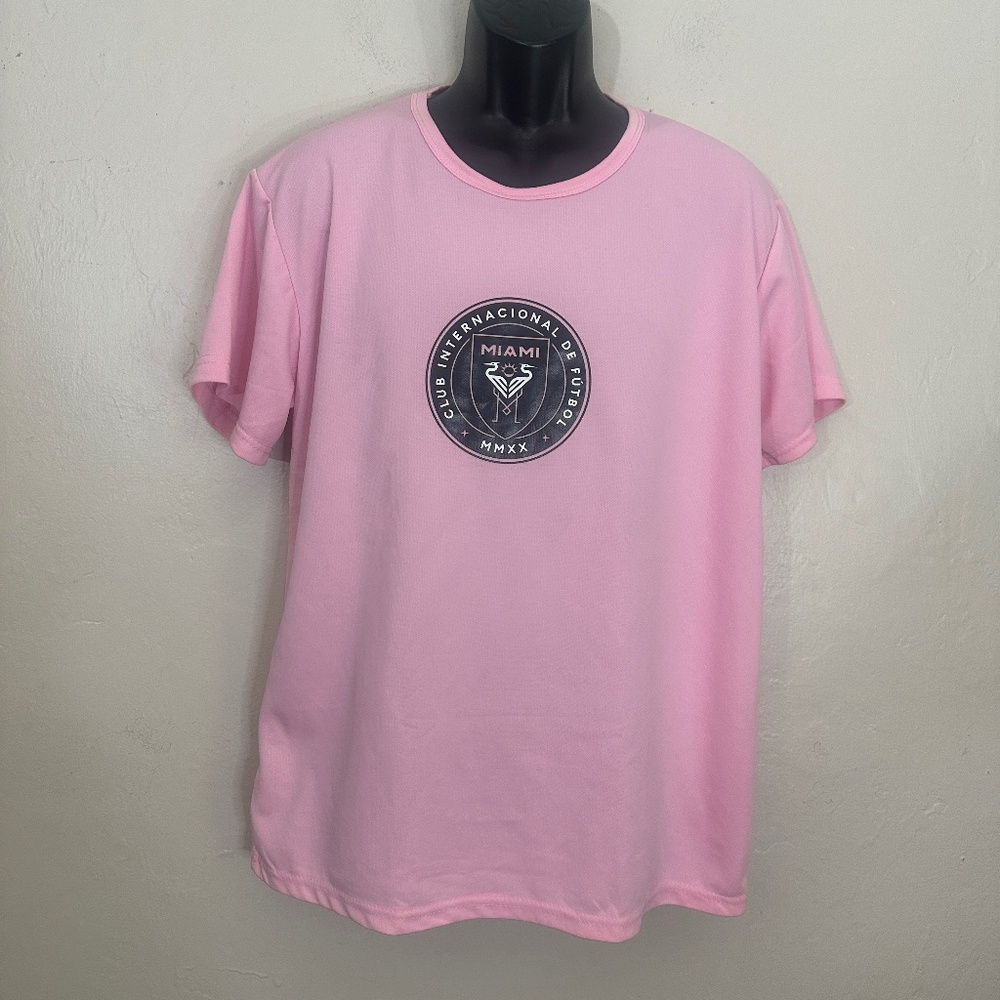 InterMiami Soccer T Shirt 23" armpit to armpit unstretched Gently worn Nylon